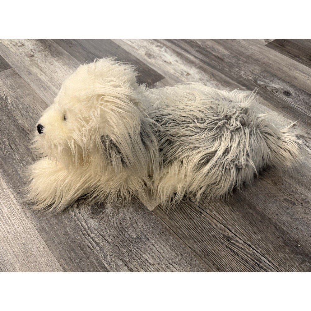VTG KellyToy‎ English Sheepdog 24" Realistic Lg Plush Tongue Out Laying Down